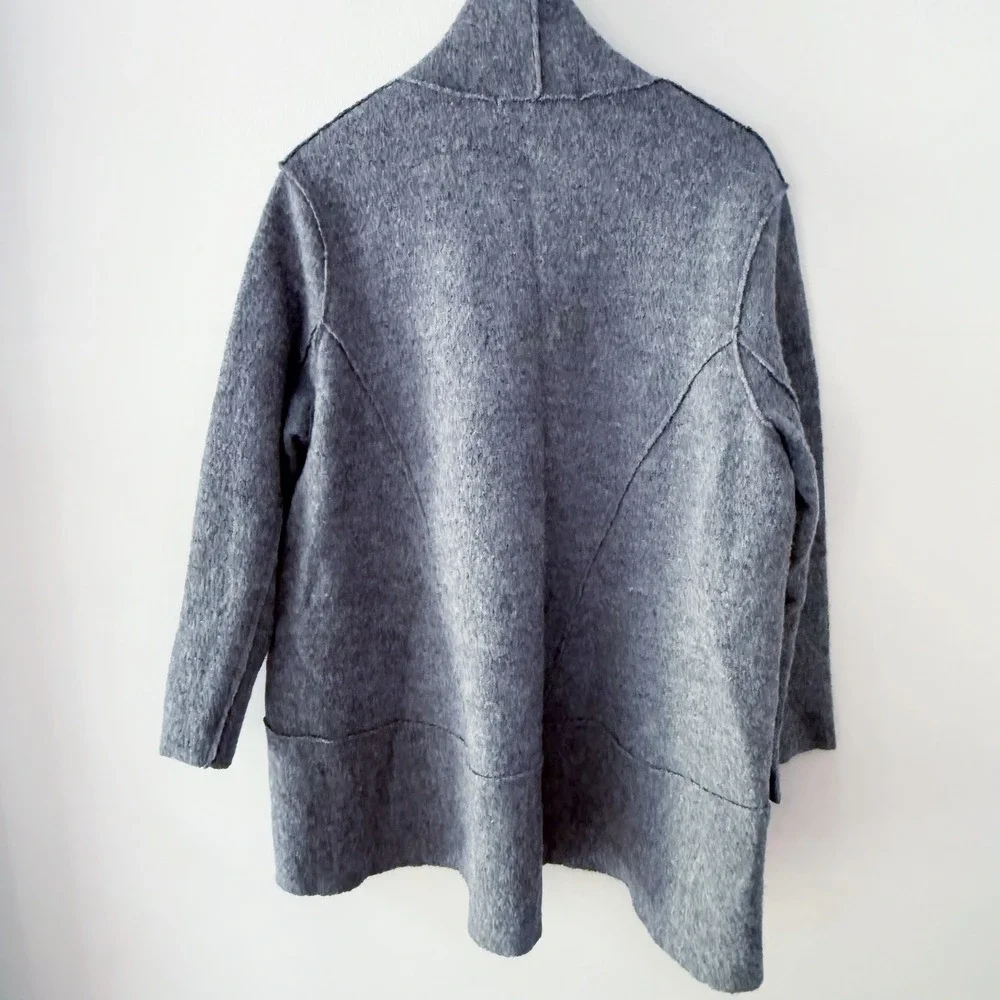 Anne French Cardigan Womens Medium Gray 100% Boiled Wool Layer Minimalist Office